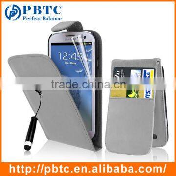 Set Screen Protector Stylus And Case For Samsung Galaxy S3 I9300 , Gray Leather Mobile Wallet