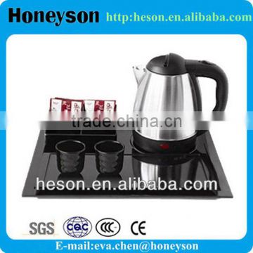 hotel supply 1.2L stainless steel electric kettle with melamine tray set