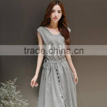 Latest cotton and linen styles & new stripe dress&plus size women dress