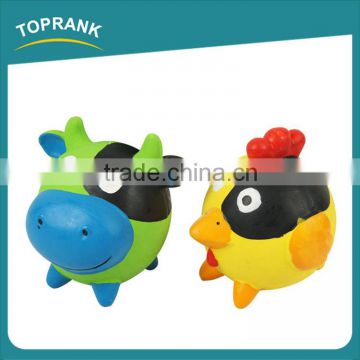 New design cute colorful cow cock squeaky soft latex animals ball for dog