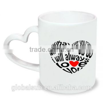 Unique coffee cup Sublimation white ceramic mugs with heart handle