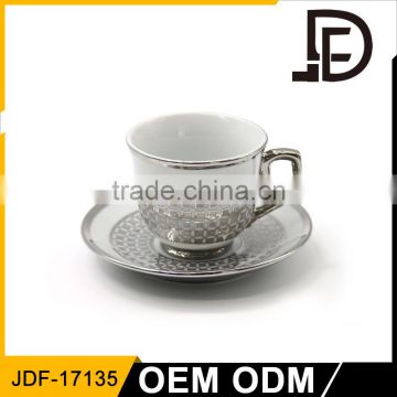 Durable Silver Painting Porcelain Custom Cup And Saucer for Hotel