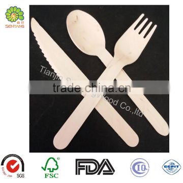 natural wood color disposable wooden cutlery with knife fork spoon