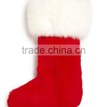 YR752 Red color Rabbit & Fox Fur Christmas Stockings Gift Holiday essential in rabbit and fox furs