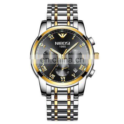 NIBOSI  2301 Men's Stainless Steel Business wristwatches Waterproof Luxury Men Quartz Watches