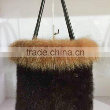 new style wholesale price winter real mink fur lady sexy handbags with fox fur