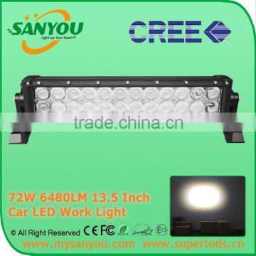 2015 Sanyou 72W 6480lm 6000k LED Auto Work Light Bar, 13.5inch led light bar for offroad, Jeep, SUV
