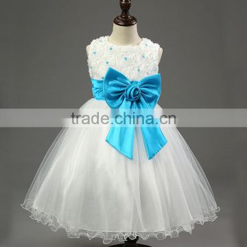 2016 wholesale products girl party wedding dress children wear for girls with ribbons and bowknot decoration