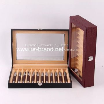 High Quality 12 Slots Leather Pen Box Fountain PenDisplay Box Wholesale,wooden pen box with Custom Logo