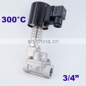 0.5-16bar 2 way normally close steam solenoid valve 300 degree 3/4" Orifice 20mm 24V DC PTFE high temperature stainless steel