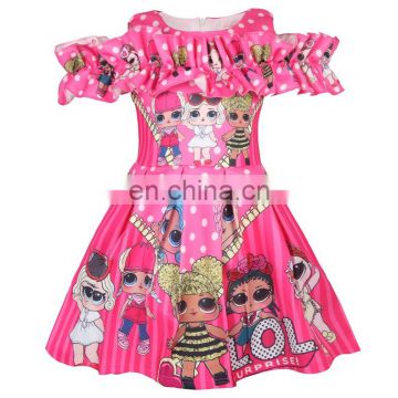 2020 Summer Girls Dress Print Cartoon Off-shoulder Wholesale Children's Clothing