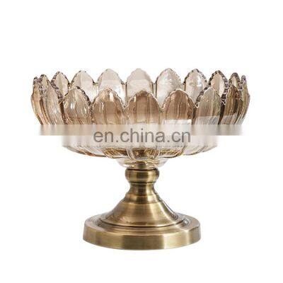 Metal And Brown Glass Footed Fruit Bowl