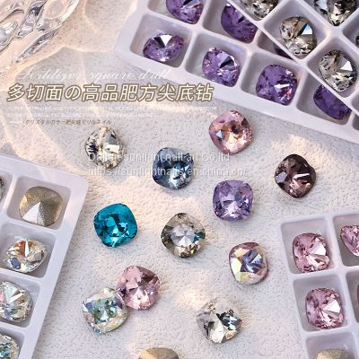 Nail accessories with multiple cutting surfaces, high-quality, fat square pointed bottom diamond, super shiny 8MM glass crystal large diamond, nail pile diamond