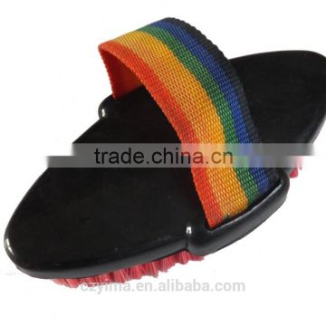 horse body brush with plastic bristle for grooming/rainbow strap