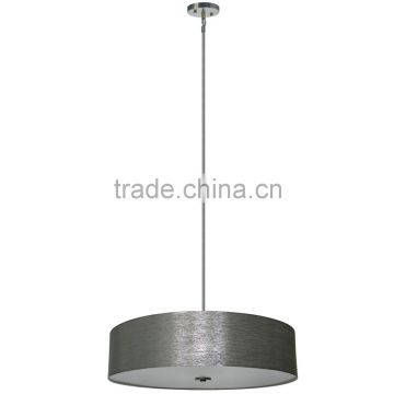 5 light chandelier(Lustre/La arana) in satin steel finish with a round 30" starlight weave fabric shade