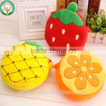 plush orange pineapple strawberry shaped backpack toy,plush fruit bag factory