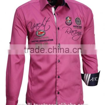 Elegant long sleeve pink satin pure cotton slim fit men's shirts