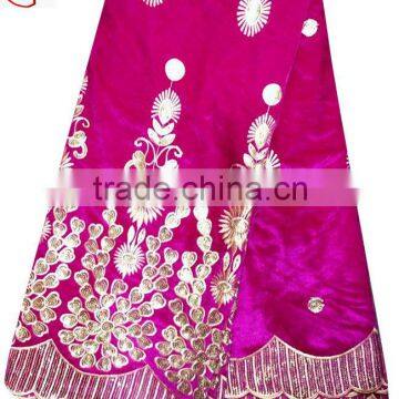 CL2073-6 New design high quality African big embroidered fushia Velvet lace softly material for making dress