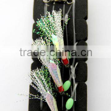 fishing rig flasher sabiki hook lumo wing glow bead 3hooks flasher color is green and silver
