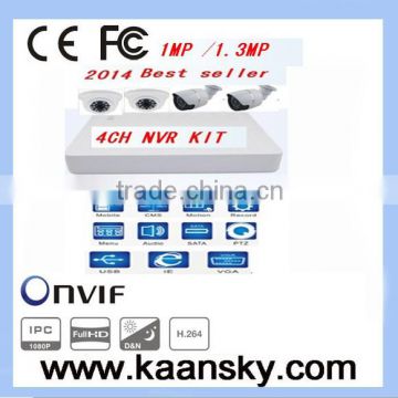 2014 best seller 4ch 720p hd nvr kits,1.3mp 1mp optional ,support P2P & POE