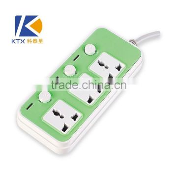 3 Way Universal Color Power Strip With Independent buttons and lights