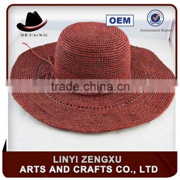 hand crocheted straw fedora hat wide brim