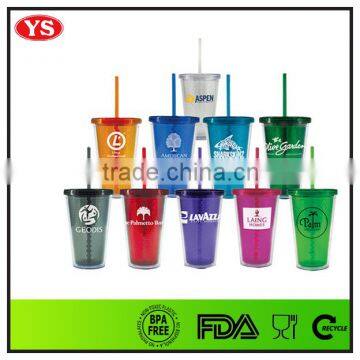 16oz bpa free plastic straw water bottle promotional