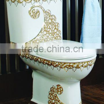 Hot Sale Bathroom Middle East standard Ceramics Decorated color two piece toilet