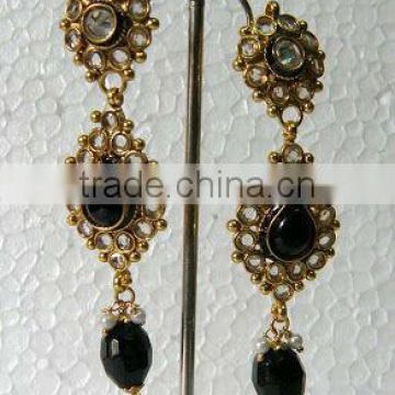 Exclusive Gold Formed Black Stone Polki Set -Earrings