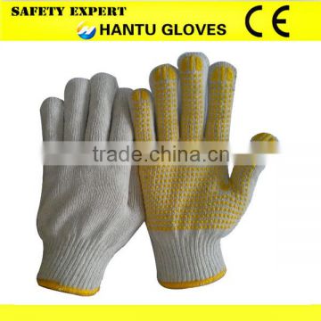 pvc dotted natural/bleached white cotton knitted safety working gloves