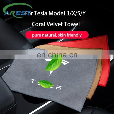 Car Cleaning Towel Microfiber Velvet Strong Absorption Suede Car Accessories Auto Wash Cloth for Tesla Model 3/X/S/Y Dropship