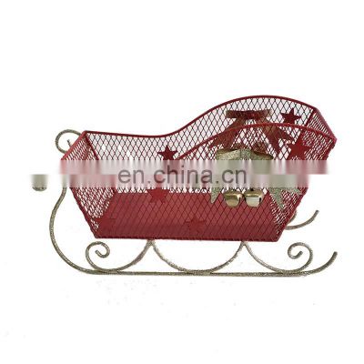 Indoor Festival Decoration Christmas Small Bell &Star & Bowknot Design Christmas Red  Iron Sleigh /Sled