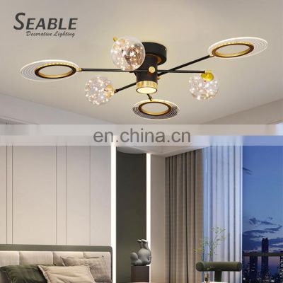 New Design Black Gold Indoor Bedroom Living Room Modern Glass Luxury Decoration LED Ceiling Lamp