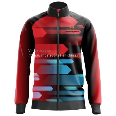 2022 Custom Sublimation Jacket of Red and Black Sleeves with Black Zipper
