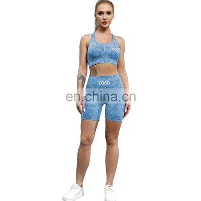 1 Pcs Custom Logo Women CamoSeamless Sports Active Wear Fitness Bra And Shorts Workout Sports Caamo Seamless Sets