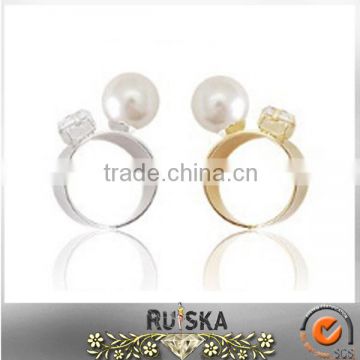 Two Color Available Alloy Crystal Pearl Ring