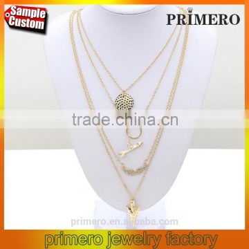 Summer style 4 layer arrow design pendant charm gold choker necklace women jewelry