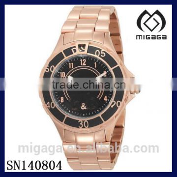 Fashion Rose Gold Coating Steel Watch for women-Womens New Anchor Black Dial Rose Gold Tone Bracelet Watch