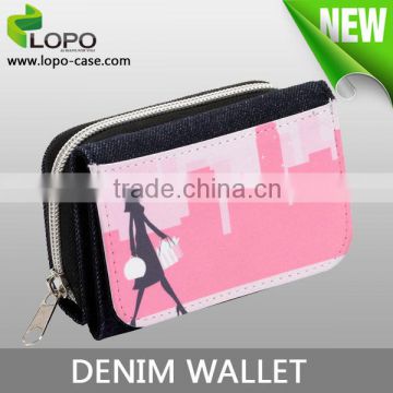 2016 newest style sublimation Fold girl's cute Denim wallet
