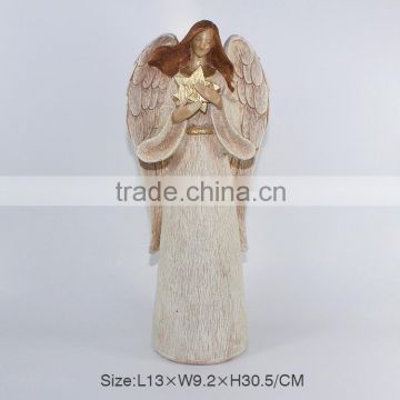 2016 Customized Wood-Imitation Resin Angel with Wings,New Design Wholesale Resin Figurine