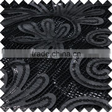 2016 Newest Designer hot sale leather sequin mesh flower embroided fabricEMBR