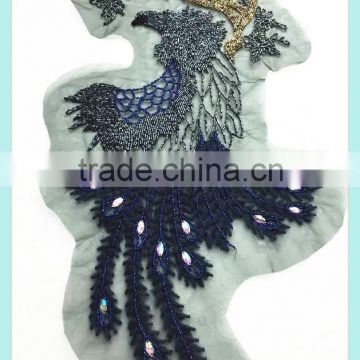 Garment accessory beaded patches on mesh for dress