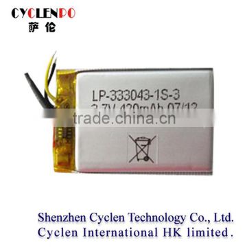 safety 333043 Cyclenpo lipo battery China made lithium polymer battery 3.7v 420mah battery