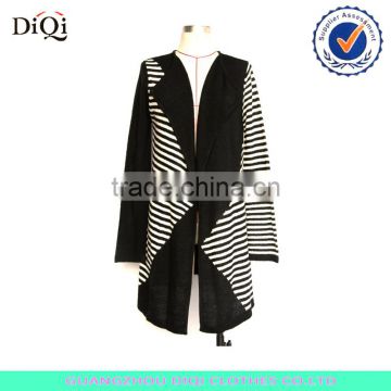 women long warm black cardigan in white stripes