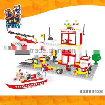 DIY fire fighting equipment truck play set plastic building blocks toys for kids