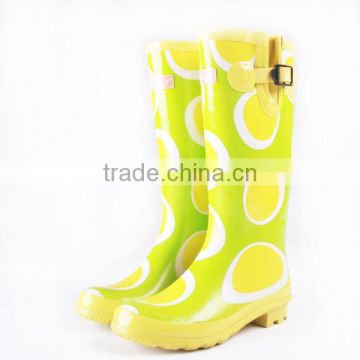 yellow pattern knee rubber rain boots