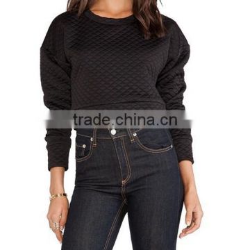 Wholesale clothing manufacturers black long sleeve round neck crop top, womens clothing 2015