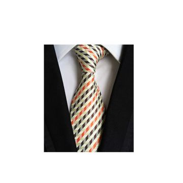Striped Green Mens Silk Necktie Double-brushed Adult