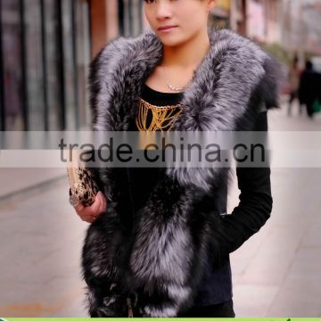 2013 Top Selling Super Quality Genuine Silver Fox & Pigskin Leather Vest for Women