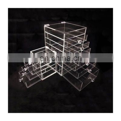 6 drawer acrylic clear cube makeup display box with diamond lid